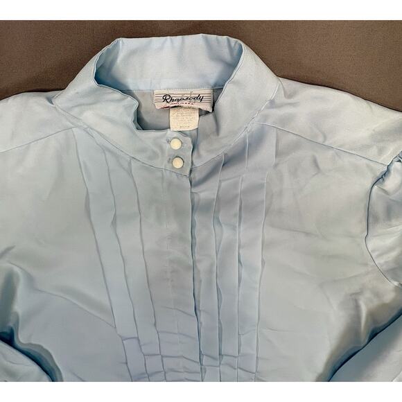 Vintage Rhapsody Womens Med70s Pleated Blouse Light Blue Blouse USA Made - Picture 3 of 9